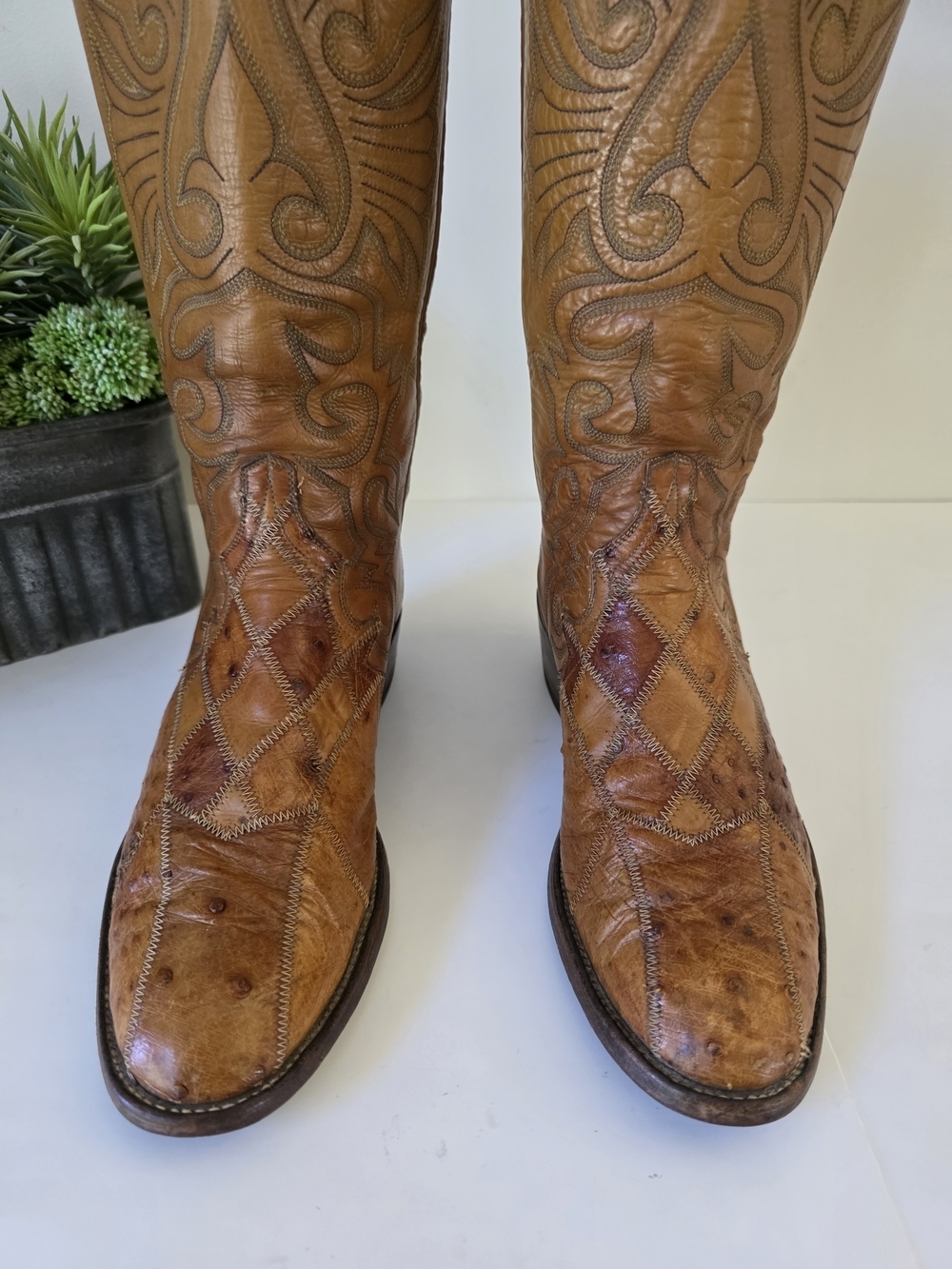 Vintage Ostrich  Leather Western Boots Mens 9.5D Womens 11 USA Made + Buckle - Picture 8 of 16